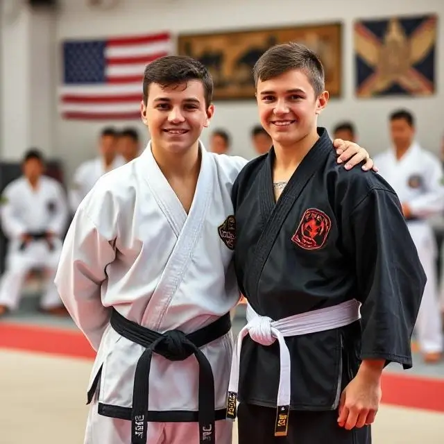 A proud student at a belt promotion ceremony