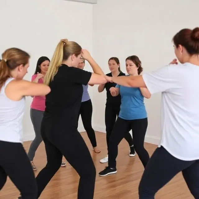 Group photo from a self-defense workshop for women