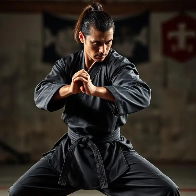 A martial artist in a disciplined stance