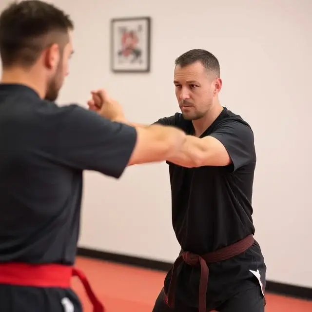 An instructor demonstrating a self-defense technique