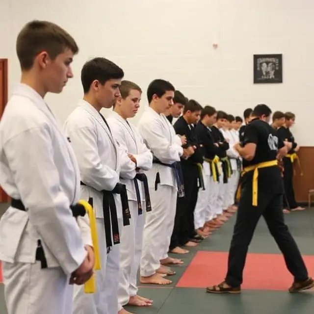 Students lined up for belt testing